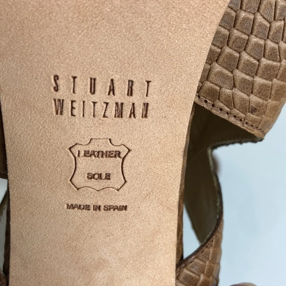 Stuart Weitzman Chunky High Heel Shoes in Toffee Camel Brown Sz 8.5 Maximalist